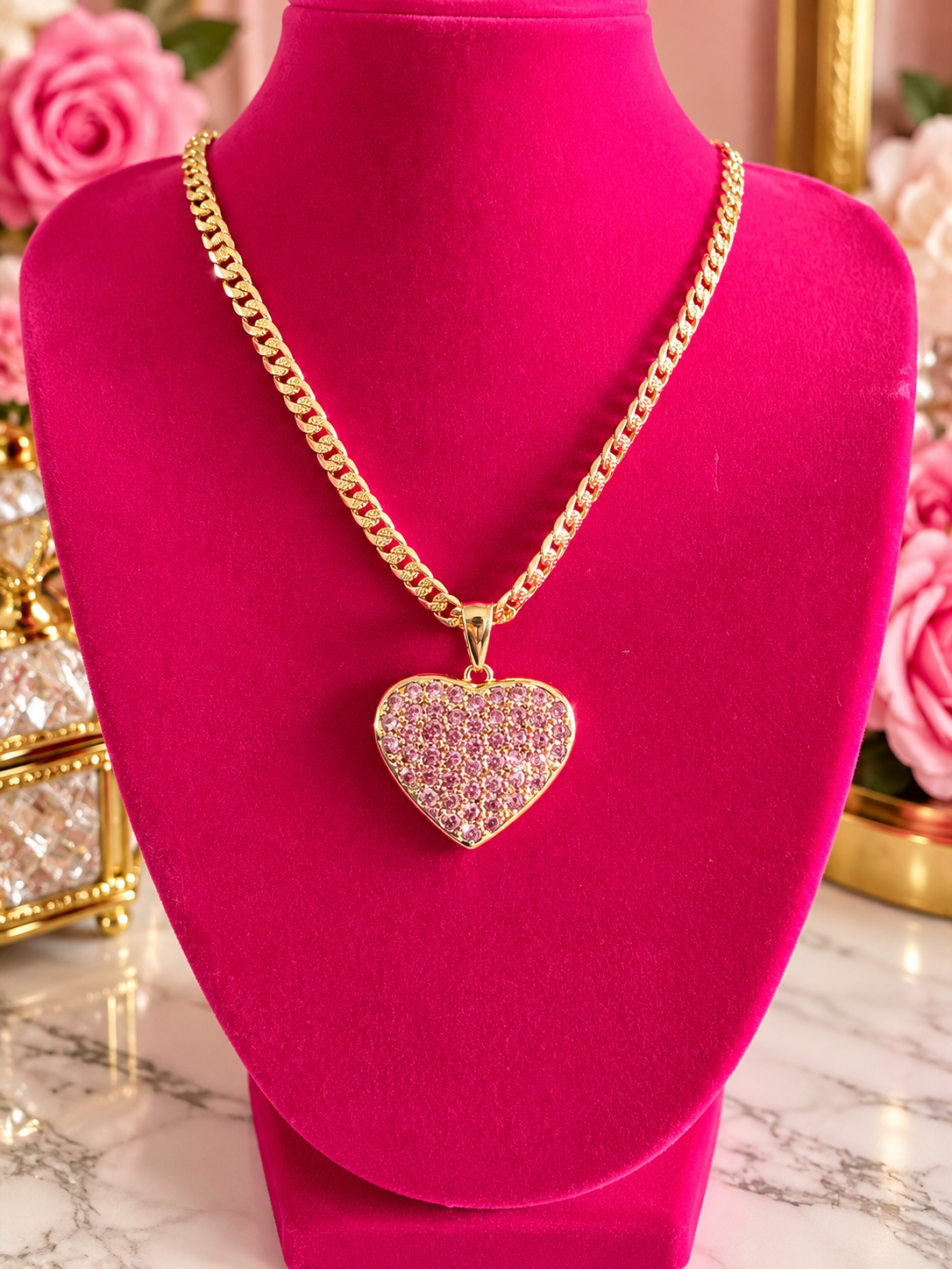 Pink pave heat necklace